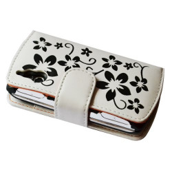 Housse coque étui portefeuille blanc motif fleur pour SonyEricsson Xperia PLAY + film protecteur écran