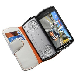 Housse coque étui portefeuille blanc motif fleur pour SonyEricsson Xperia PLAY + film protecteur écran