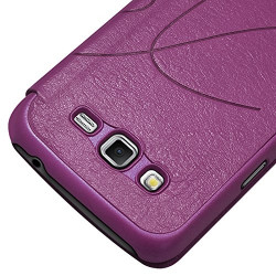 Etui à rabat latéral et porte-carte Violet pour Samsung Grand Duos (G7102) + Film de Protection