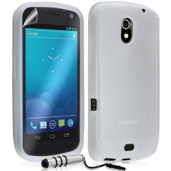 Housse étui coque en silicone translucide pour Samsung Galaxy Nexus couleur blanc + mini stylet + film écran