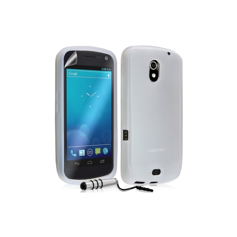 Housse étui coque en silicone translucide pour Samsung Galaxy Nexus couleur blanc + mini stylet + film écran