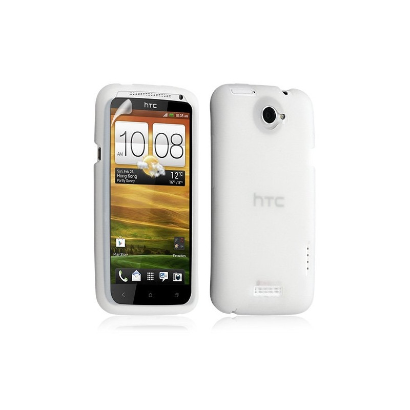 Housse coque étui silicone pour HTC One X couleur blanc translucide