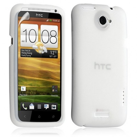 Housse coque étui silicone pour HTC One X couleur blanc translucide