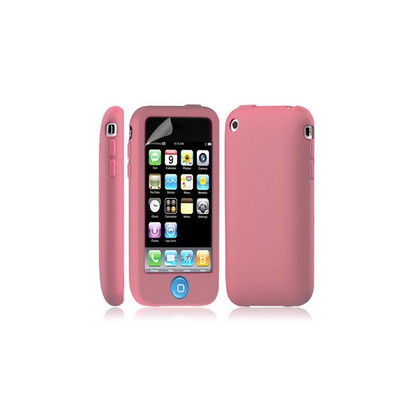 Housse coque étui silicone avec bouton tactile pour Apple Iphone 3G/3GS couleur rose