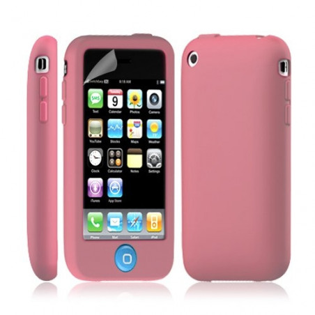 Housse coque étui silicone avec bouton tactile pour Apple Iphone 3G/3GS couleur rose