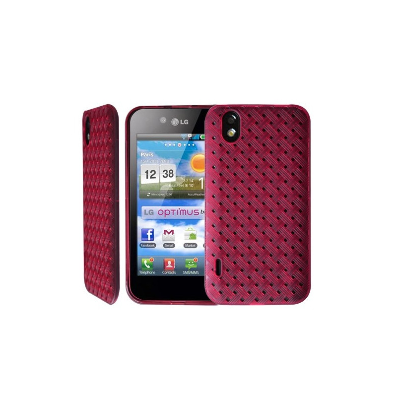 housse étui coque souple tressée rose fushia pour LG Optimus Black + Film de protection