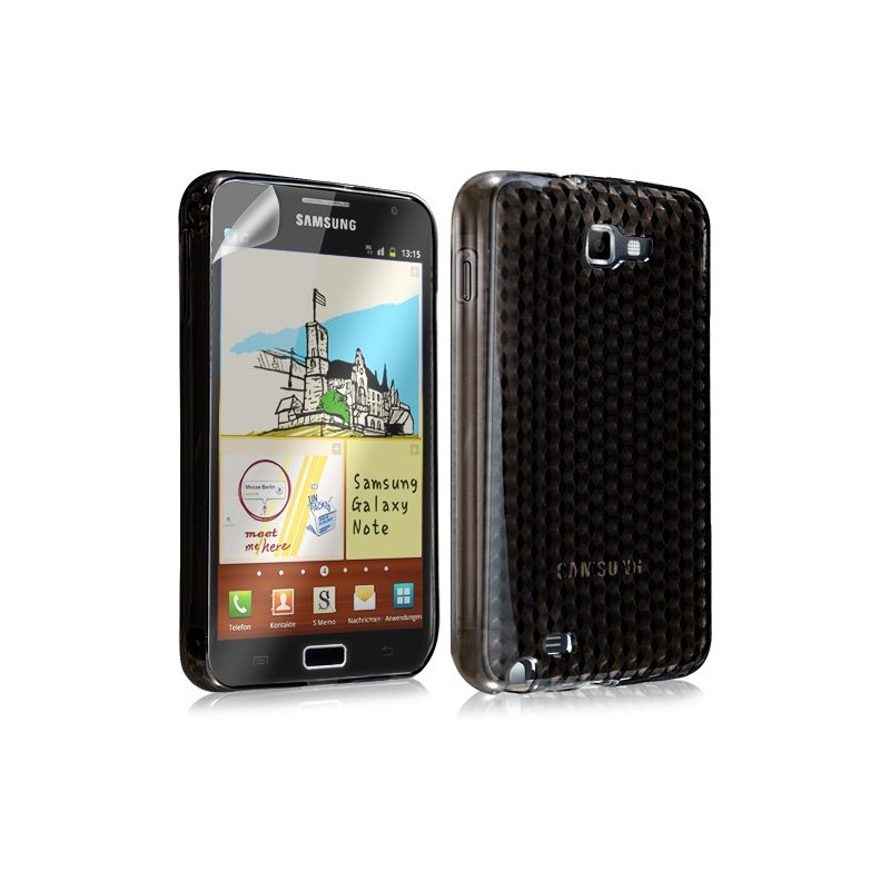 Housse coque étui en gel transparent pour Samsung Galaxy Note motif damier couleur noir + film écran