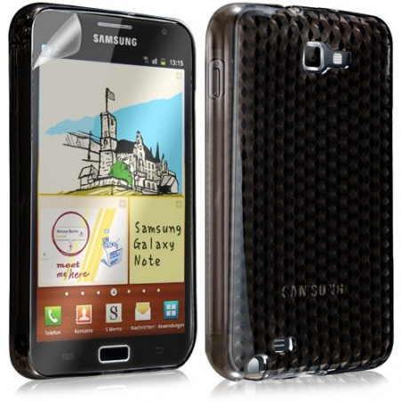 Housse coque étui en gel transparent pour Samsung Galaxy Note motif damier couleur noir + film écran