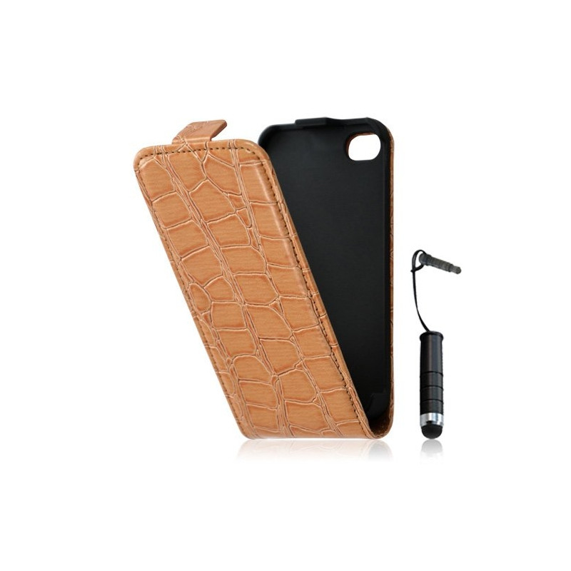 Housse étui coque style crocodile pour Apple Iphone 4/4S + mini stylet