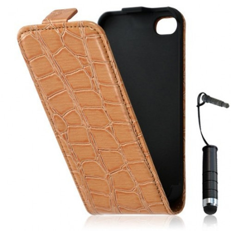 Housse étui coque style crocodile pour Apple Iphone 4/4S + mini stylet