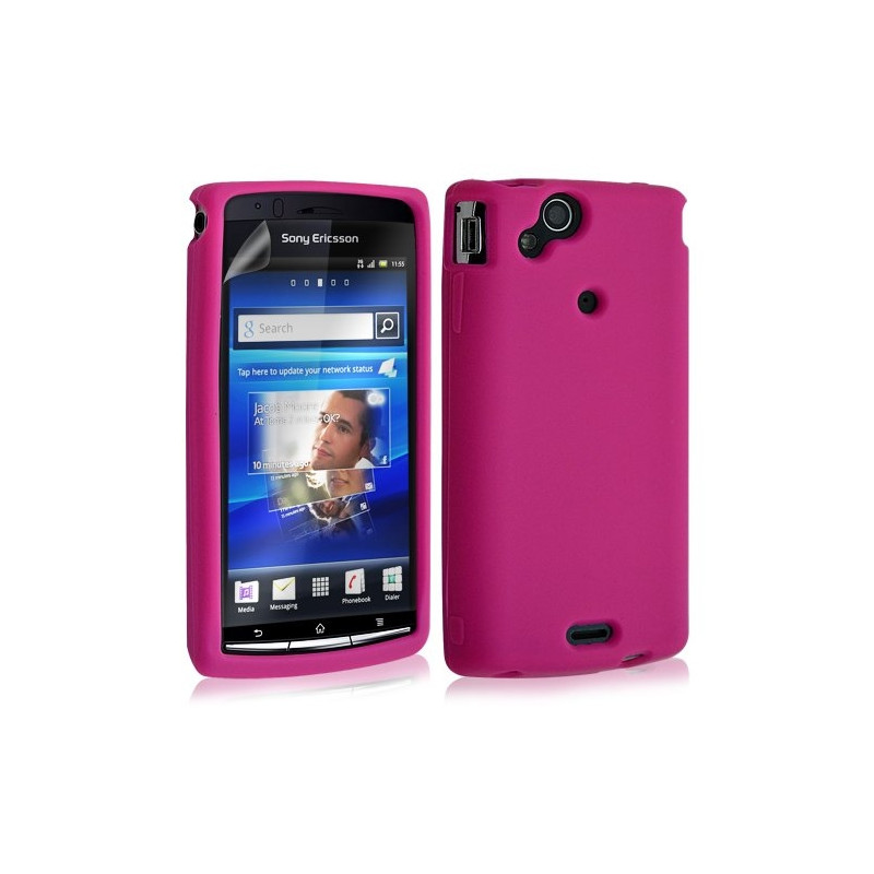 Housse etui coque silicone pour Sony Ericsson Xperia x12 Arc / Arc S couleur rose fuschia + film ecran