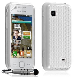 Housse coque gel damier transparent Samsung Wave 575 S5750 couleur blanc + stylet + film