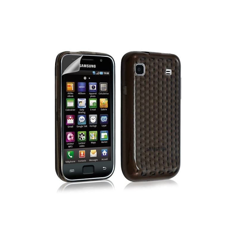 Housse étui coque gel pour Samsung Galaxy S i9000 motif couleur noir transparent + film