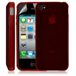 Housse coque etui gel rond transparent pour Apple Iphone 4/4S couleur rouge + Film protection