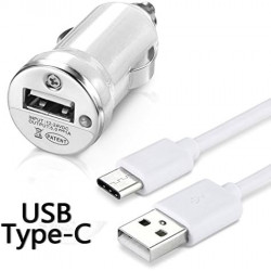 Chargeur Voiture Allume-Cigare Câble USB Type C Blanc pour Samsung Galaxy A20e