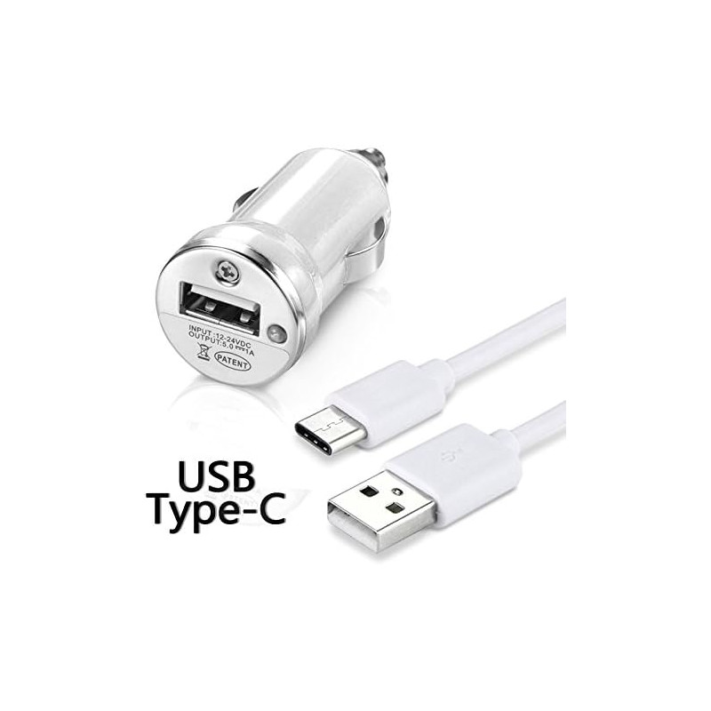 Chargeur Voiture Allume-Cigare Câble USB Type C Blanc pour Samsung Galaxy A20e