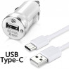 Chargeur Voiture Allume-Cigare Câble USB Type C Blanc pour Samsung Galaxy A20e