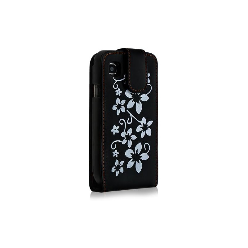 Housse coque étui pour Samsung Galaxy S i9000 motif fleur couleur noir + film écran