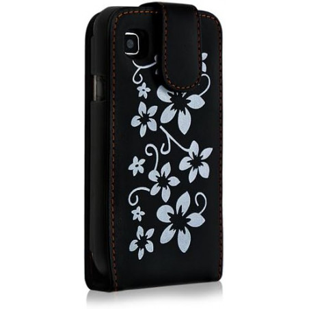 Housse coque étui pour Samsung Galaxy S i9000 motif fleur couleur noir + film écran