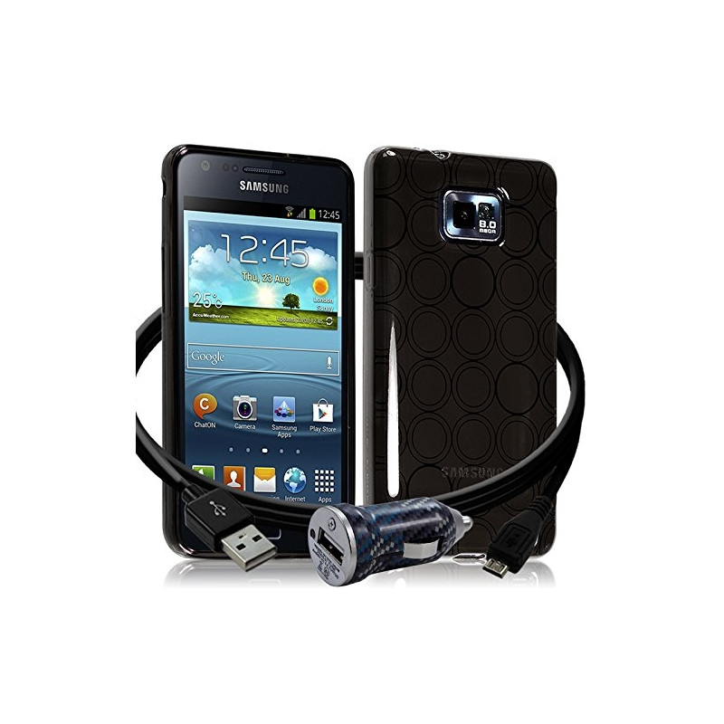 Housse Coque Style Cercle pour Samsung Galaxy S2 / S2 Plus Couleur Fumé Translucide + Chargeur Auto