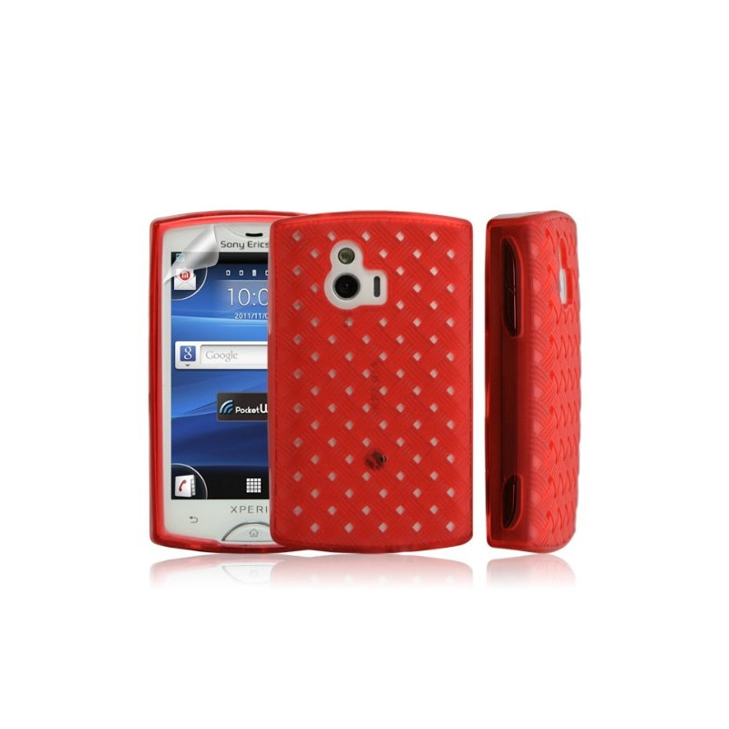 Housse coque etui gel tressé pour Sony Ericsson XPERIA Mini couleur rouge + Film protection