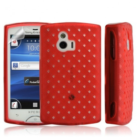 Housse coque etui gel tressé pour Sony Ericsson XPERIA Mini couleur rouge + Film protection