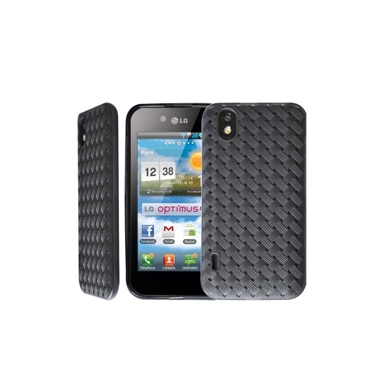 housse étui coque souple tressée grise pour LG Optimus Black + Film de protection