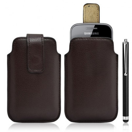 Housse coque étui pochette marron pour Samsung Galaxy Gio S5660 + Stylet