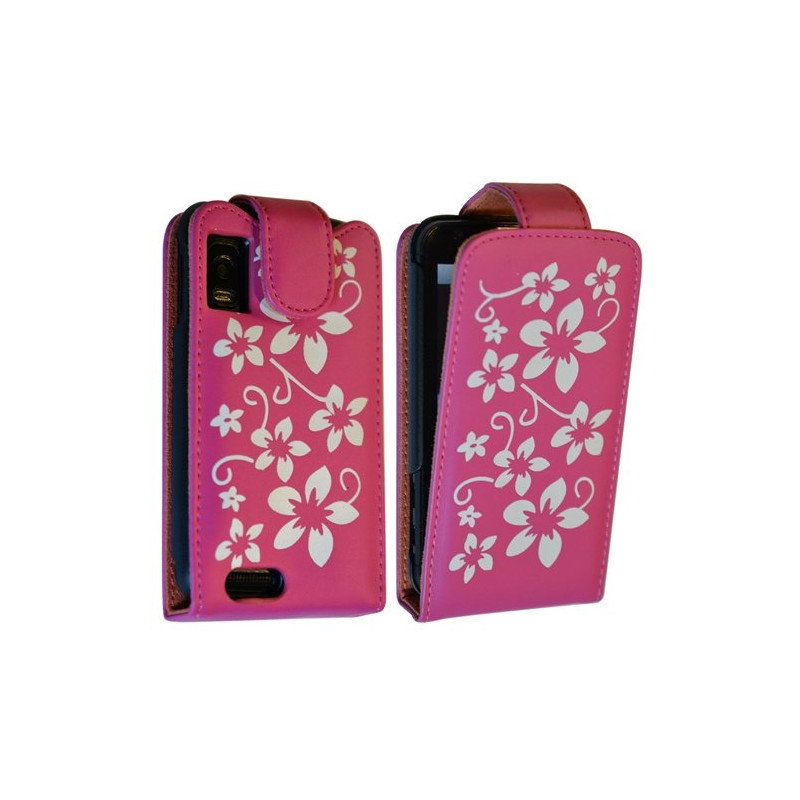 Housse coque étui fleur rose fushia pour Motorola Atrix + film protecteur