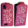 Housse coque étui fleur rose fushia pour Motorola Atrix + film protecteur