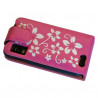 Housse coque étui fleur rose fushia pour Motorola Atrix + film protecteur