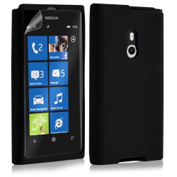 Housse étui coque en silicone pour Nokia Lumia 800 couleur noir + film