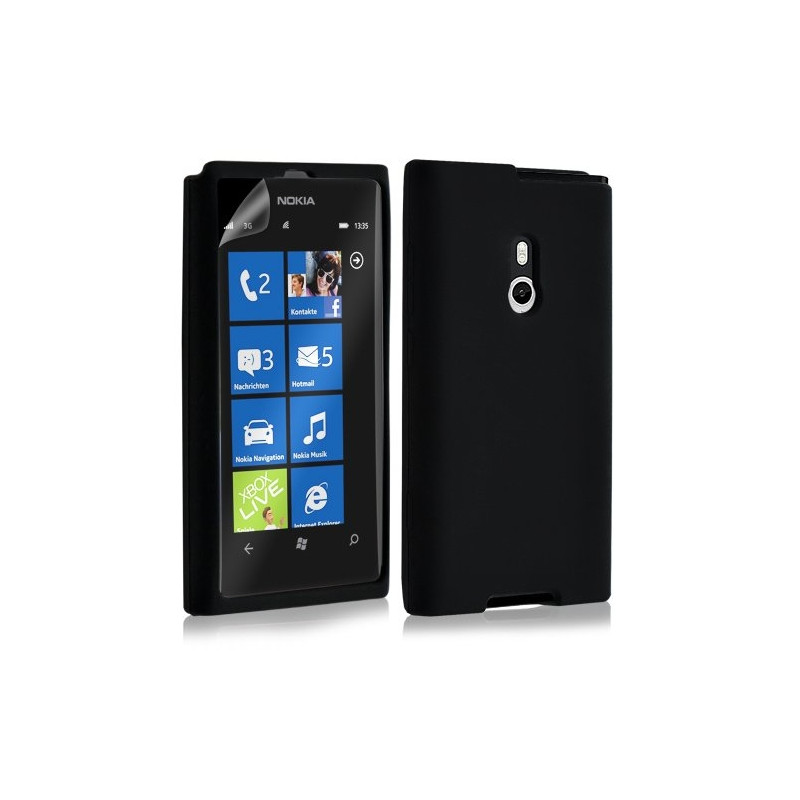 Housse étui coque en silicone pour Nokia Lumia 800 couleur noir + film