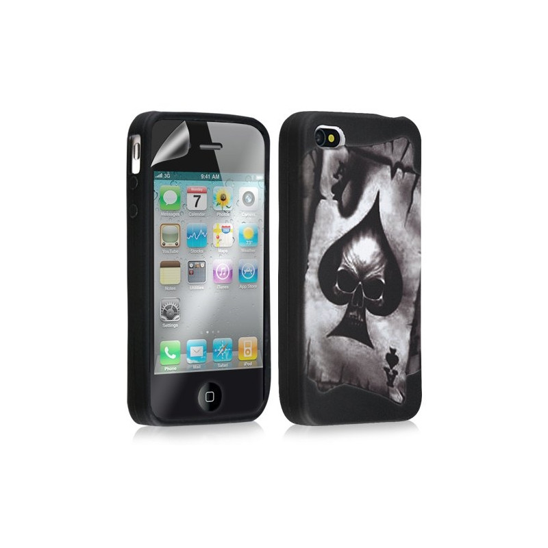 Housse étui coque en gel pour Apple Iphone 4 / 4S avec motifs + film protecteur