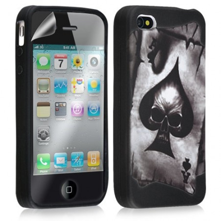 Housse étui coque en gel pour Apple Iphone 4 / 4S avec motifs + film protecteur