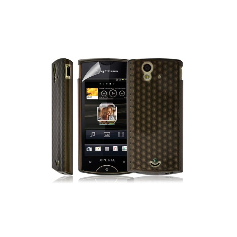 Coque étui housse en Gel pour Sony Ericsson Xperia Ray couleur noir transparent + film écran
