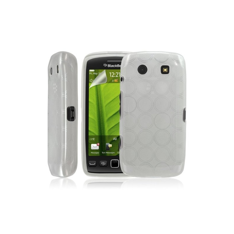 Housse coque etui gel cercle transparent pour BlackBerry Torch 9860 couleur blanc + Film protection