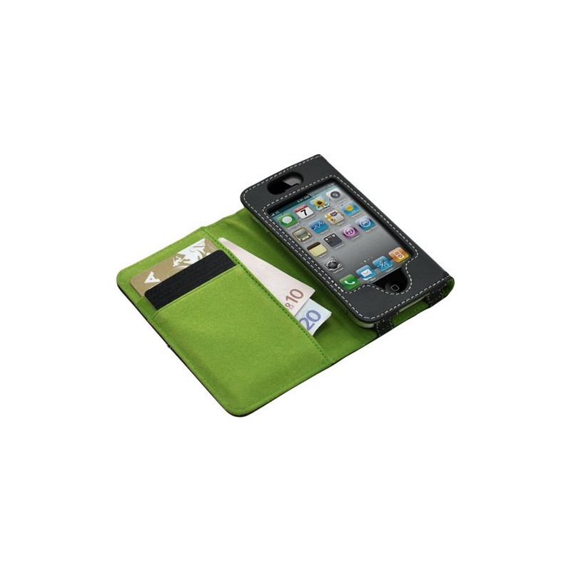 Housse etui portefeuille pour Apple Iphone 4 / 4S couleur vert + Film protecteur