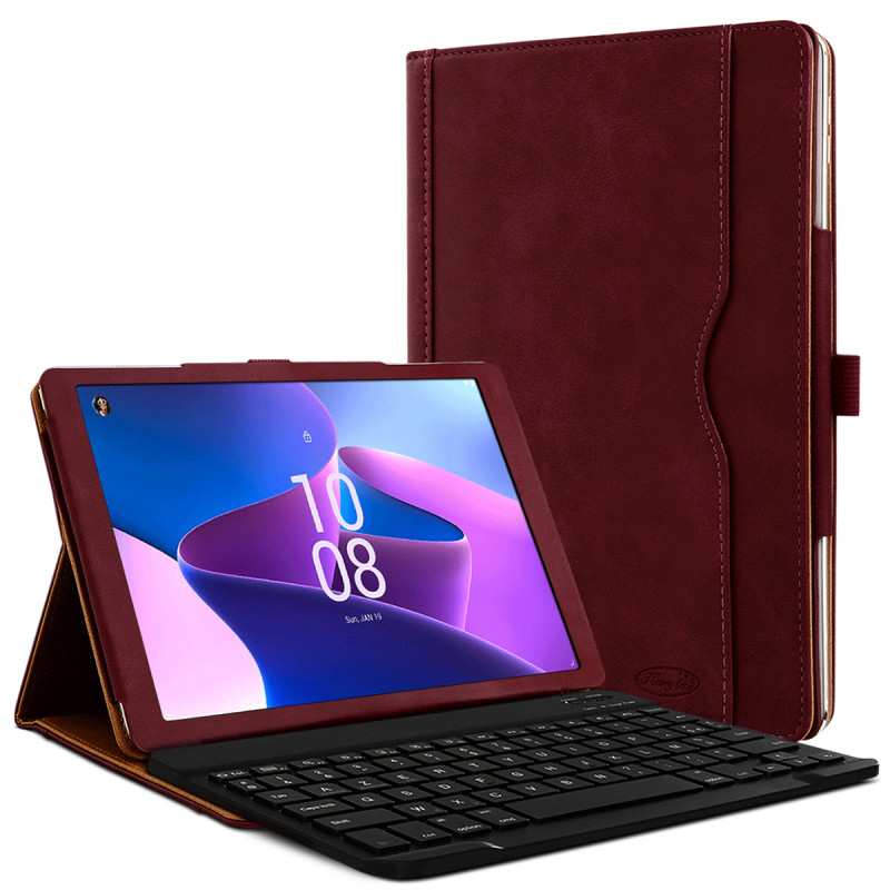 Clavier AZERTY + Étui de Protection Bordeau pour Lenovo Tab M10 5G