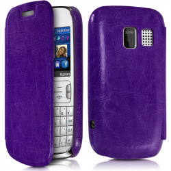 Housse Coque Etui à rabat latéral Violet pour Nokia Asha 302 + Film de protection
