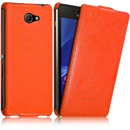 Housse Etui Coque Rigide à Clapet pour Sony Xperia M2 Couleur Orange + Film de Protection