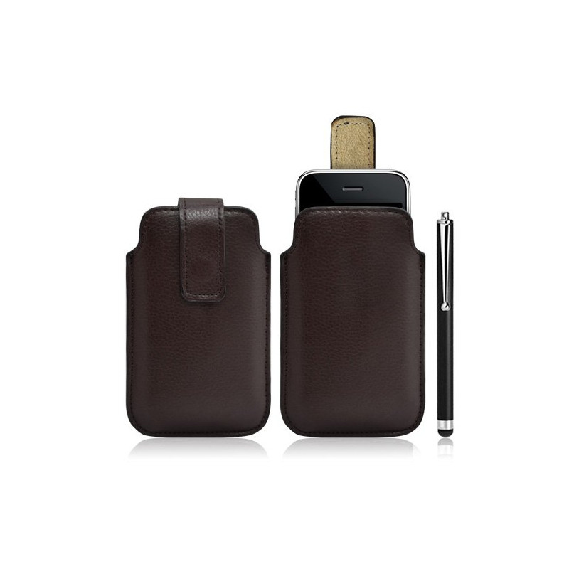 Housse coque étui pochette marron pour Apple Iphone 3G/3GS + Stylet