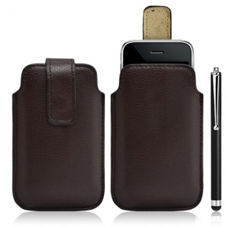 Housse coque étui pochette marron pour Apple Iphone 3G/3GS + Stylet