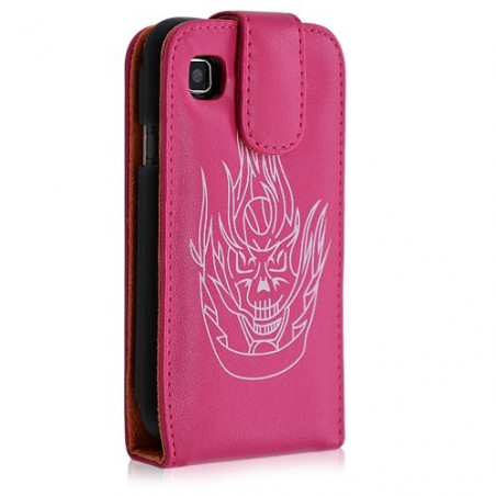 Housse coque étui pour Samsung Galaxy S i9000 motif tête de mort couleur rose fuschia + film écran