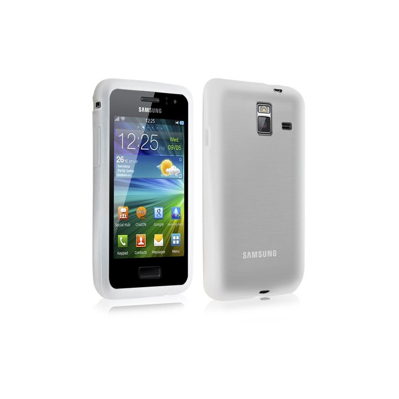 Housse etui coque en silicone translucide pour Samsung Wave M S7250 couleur blanc