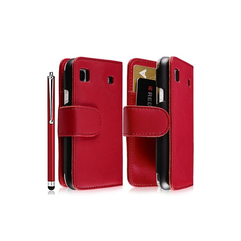 Housse coque étui portefeuille pour Samsung Galaxy SCL i9003 couleur rouge + stylet luxe