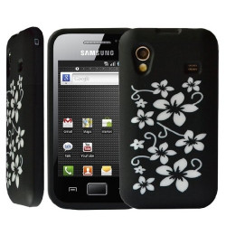 Housse étui coque silicone Samsung Galaxy Ace S5830 motif fleur noir