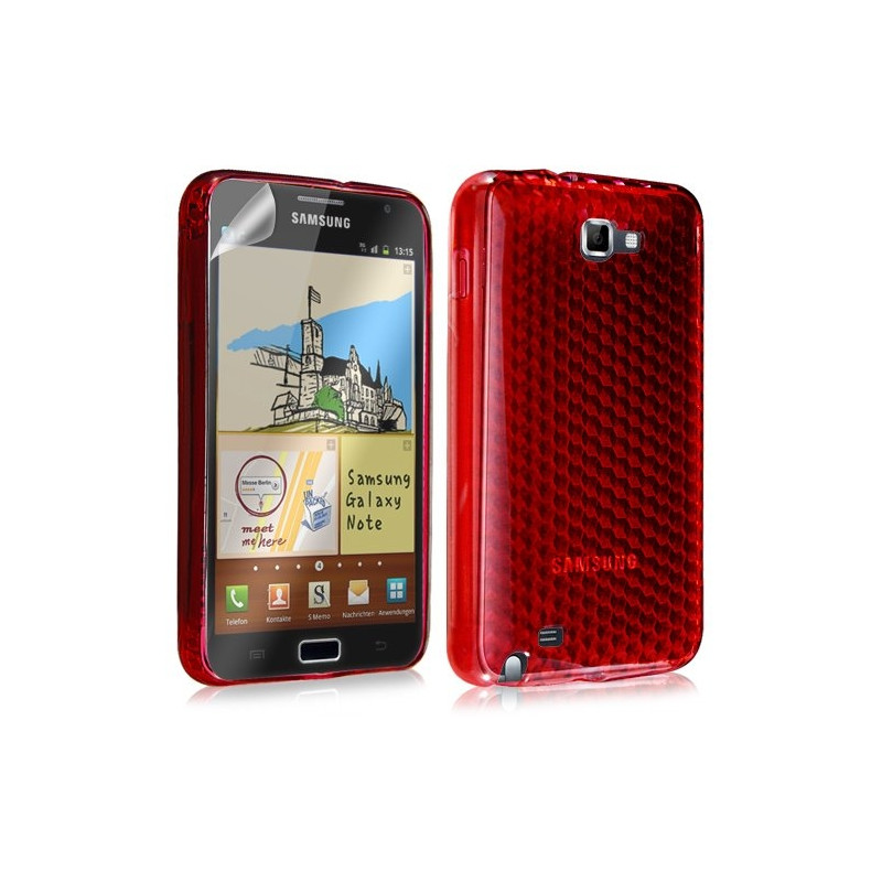 Housse coque étui en gel transparent pour Samsung Galaxy Note motif damier couleur rouge + film écran