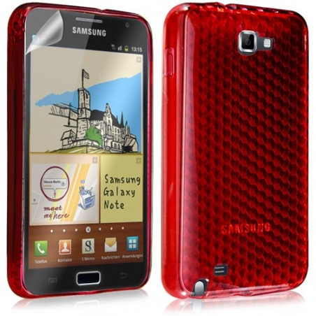 Housse coque étui en gel transparent pour Samsung Galaxy Note motif damier couleur rouge + film écran