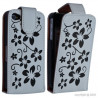 Housse étui coque pour Apple Iphone 4 couleur blanc motif fleurs + film protecteur